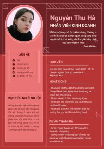 Mẫu CV thực tập kinh doanh