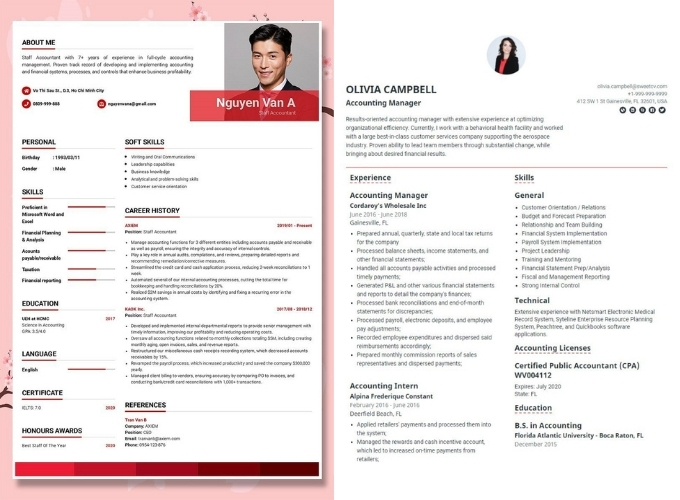 Mẫu CV xin việc kế toán bằng tiếng Anh (nguồn: internet)