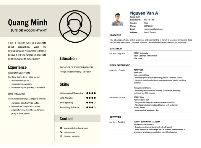 Mẫu CV xin việc kế toán trưởng bằng tiếng Anh chuyên nghiệp (nguồn: internet)