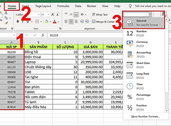 Tùy chỉnh Number Format