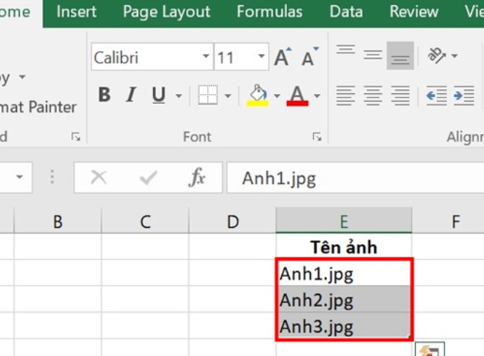 Chèn nhiều hình ảnh vào cùng 1 dù vô excel