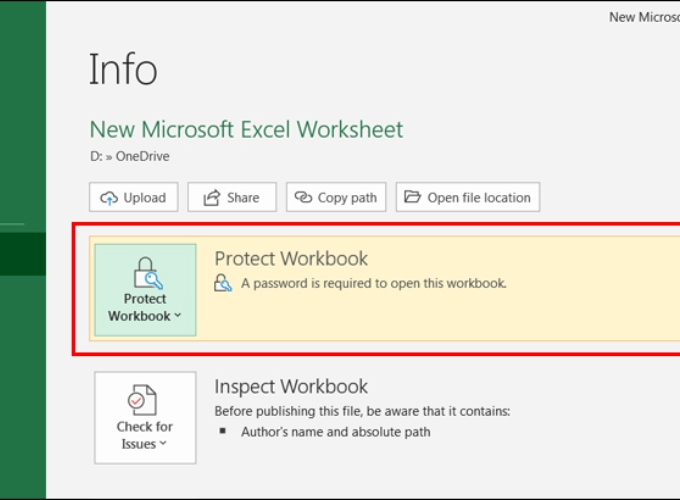 Dùng Protect Workbook để đặt mật khẩu cho file Excel