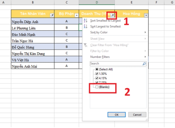 Cách xóa ô trong Excel bằng bộ lọc