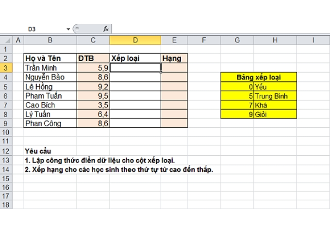 Công thức xếp loại trong Excel: Hướng dẫn từ cơ bản đến nâng cao
