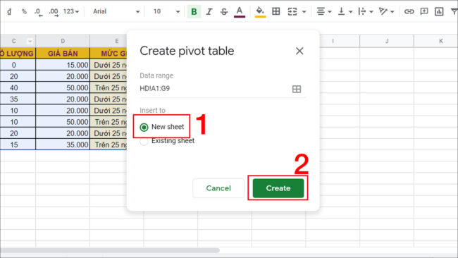 Cách tạo bảng thống kê Pivot Table trong Google Sheet bước 2