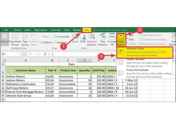 Cách bỏ cố định cột trong Excel