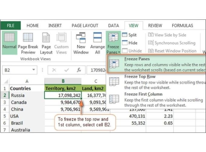 Cách cố định nhiều vùng trong Excel