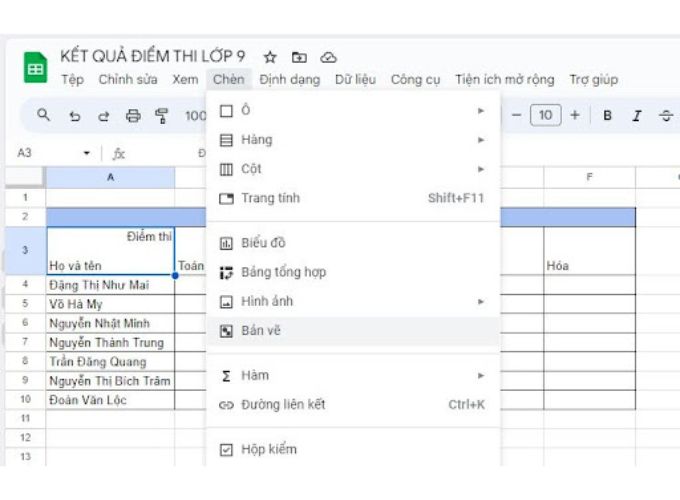 Sử dụng chuột máy tính để gạch chéo ô trong Google Sheet