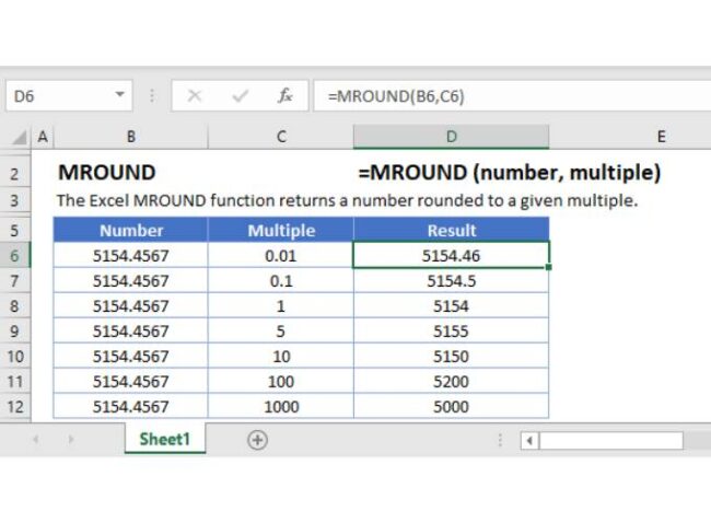 Công thức hàm MRound