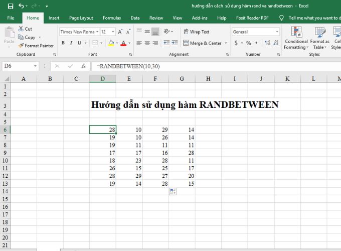 Sử dụng hàm Random trong Excel