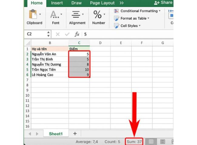 Cách tính tổng hàng ngang có điều kiện trong Excel