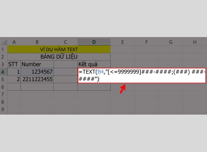 Hàm TEXT trong Excel giúp chuyển giá trị thành số điện thoại