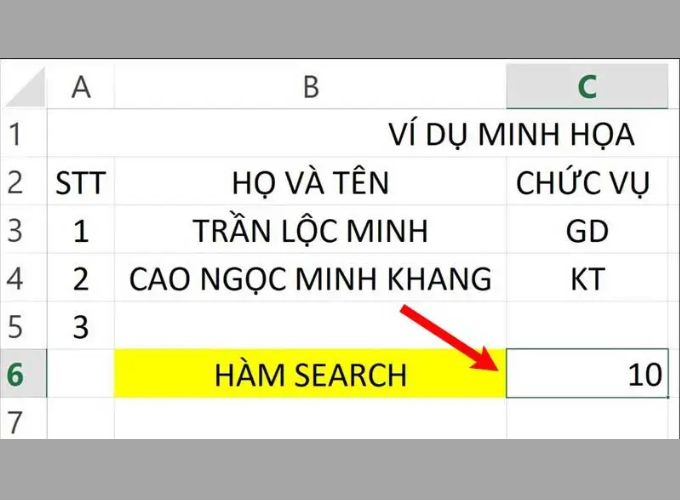 Cách sử dụng hàm tìm kiếm trong bảng tính Excel Vd 1