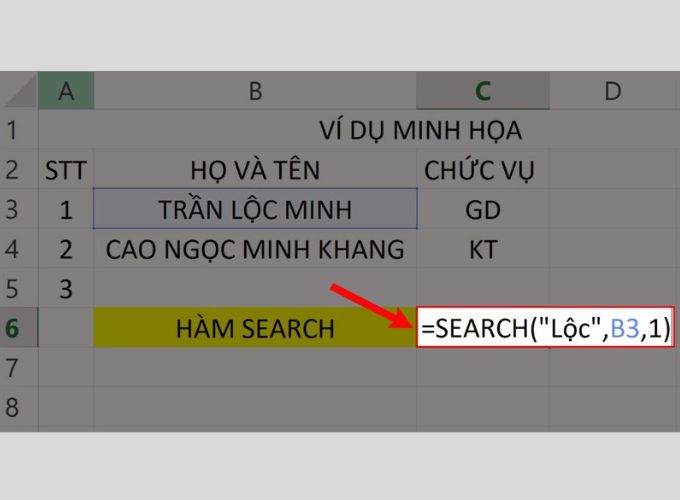 Cách sử dụng hàm tìm kiếm trong bảng tính Excel Vd 2