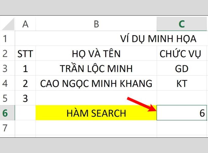 Cách sử dụng hàm tìm kiếm trong bảng tính Excel Vd 2